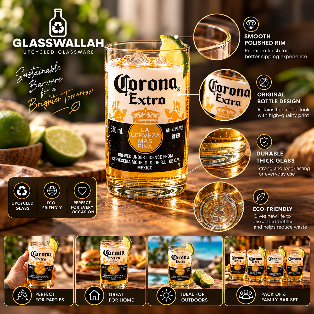 Corona Glasses - Set of 6